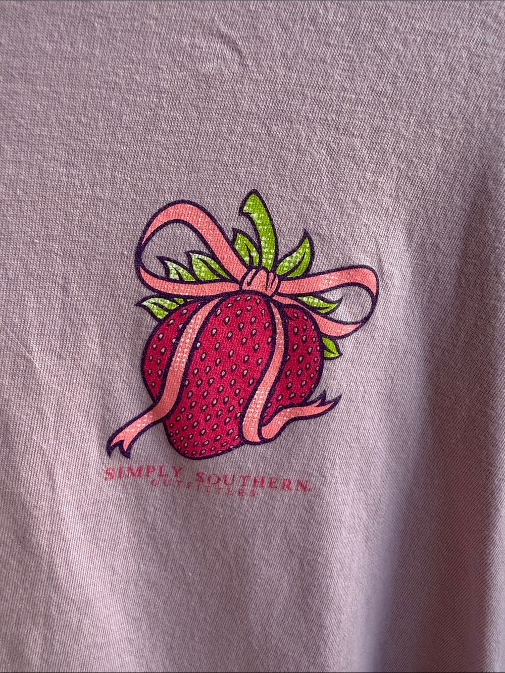 Simply Southern Light Lavender Pink Long Sleeve Tee with Strawberry Graphic - Picture 3 of 6